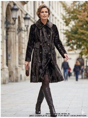 VTG Czarina Malden Faux Fur Coat S Astrakhan Double Breasted England Napoleon